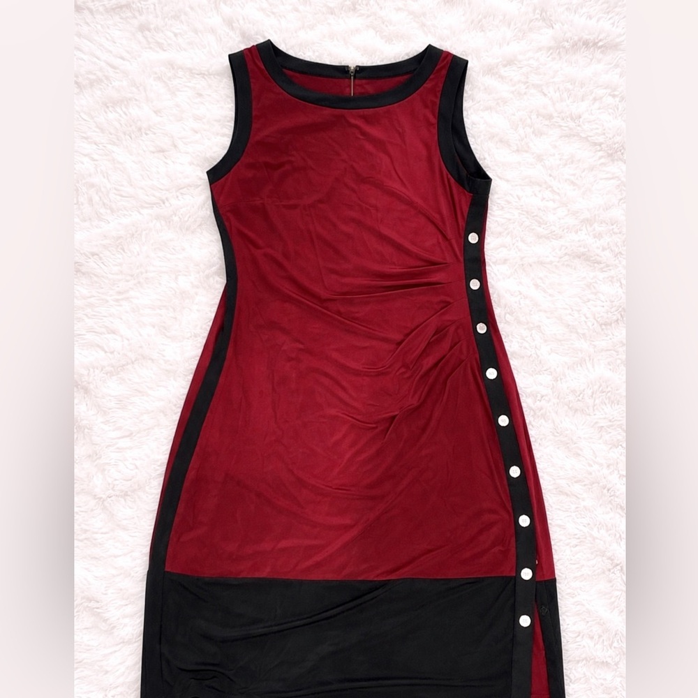 Lauren Ralph Lauren Burgundy & Black Sleeveless Sheath Dress – Size 14 - Picture 2 of 6